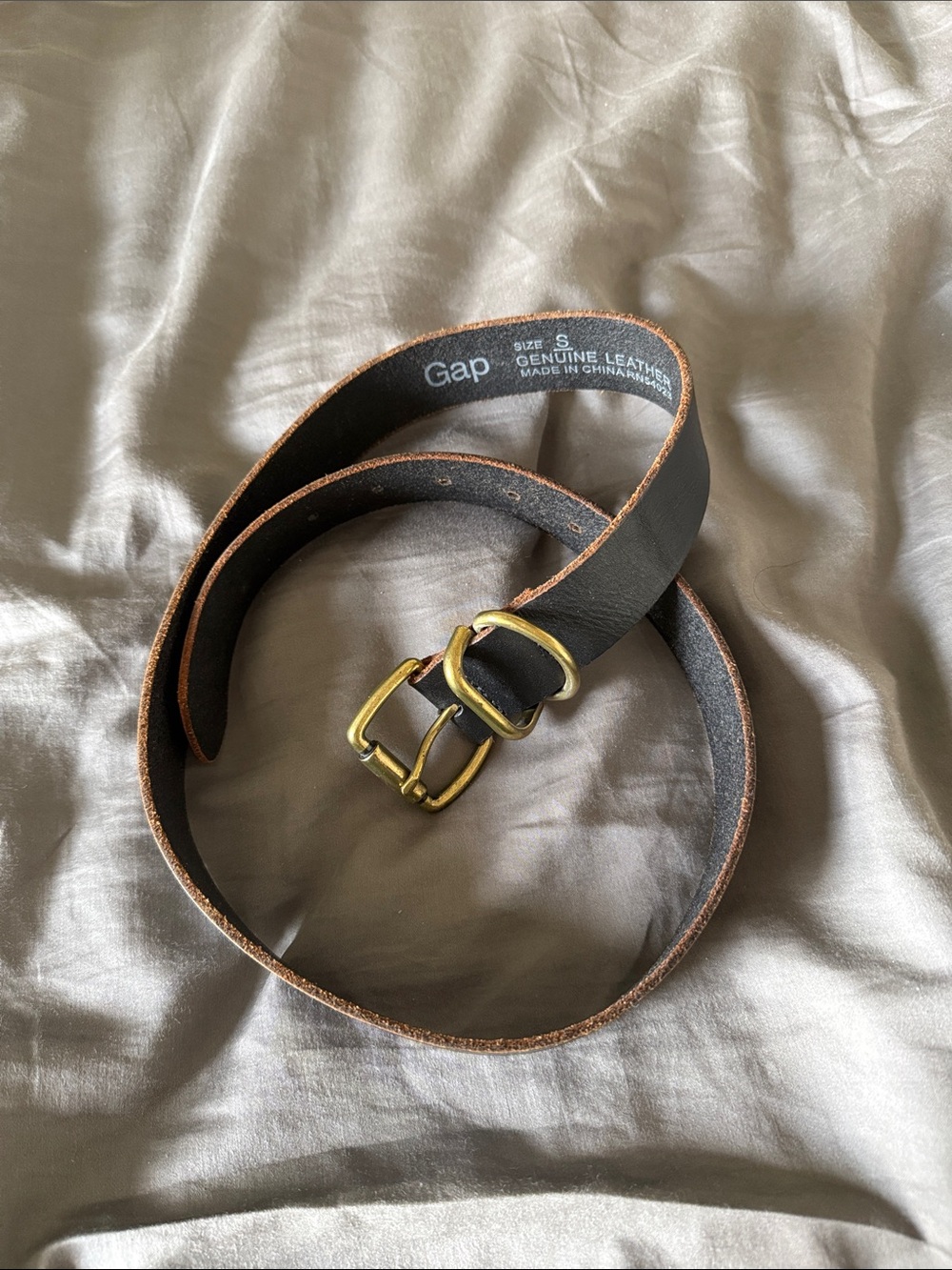 GAP Black Leather Women's Wide Belt with Brass-Tone Buckle